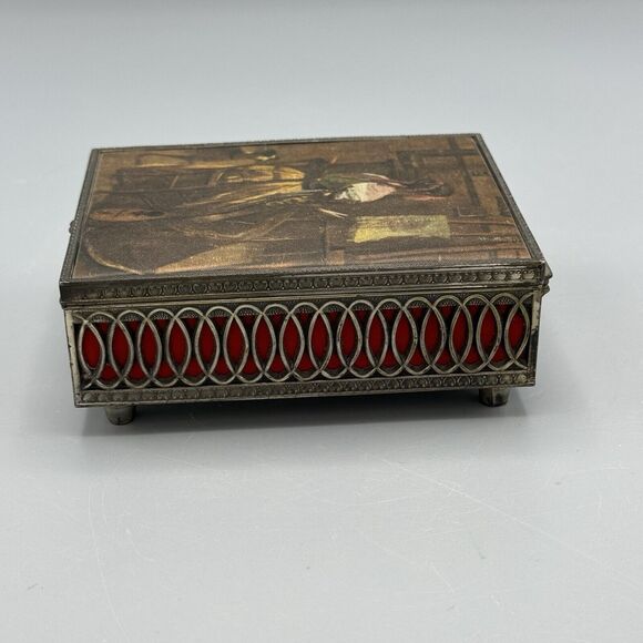 Vtg Footed Ornate Articulated Sides Hinged Trinket Box The Artist Studio Fabric - Picture 6 of 9